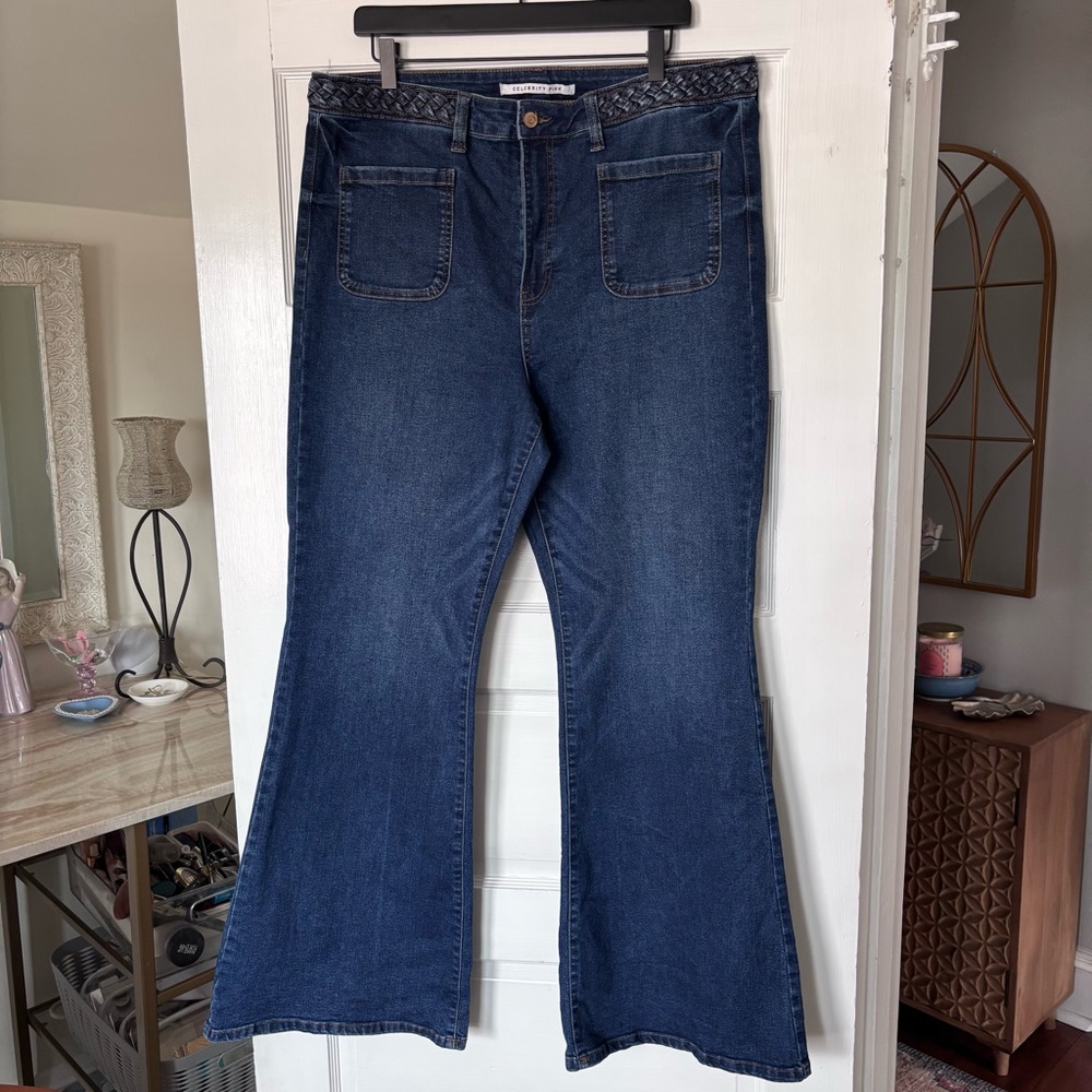 Celebrity Pink Braided Flare Wide Leg Jeans
